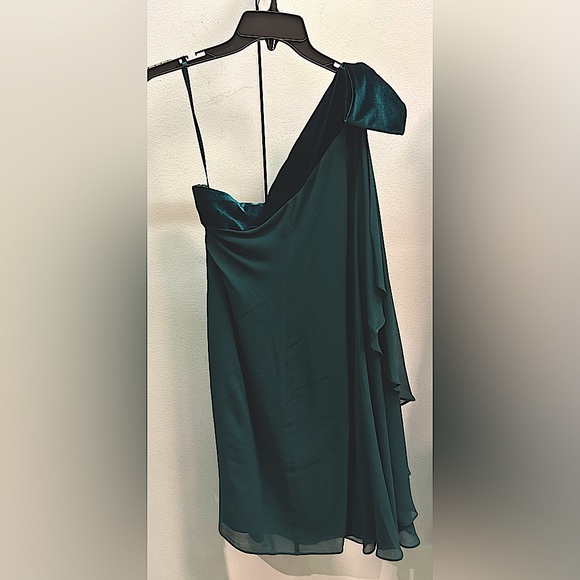RALPH LAUREN Womens Chiffon One-Shoulder Cocktail Dress Green Chiffon Velvet NWT - Picture 8 of 10